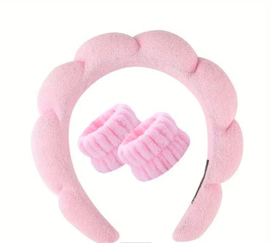 Set Spa Diadema + Muñequeras Rosa